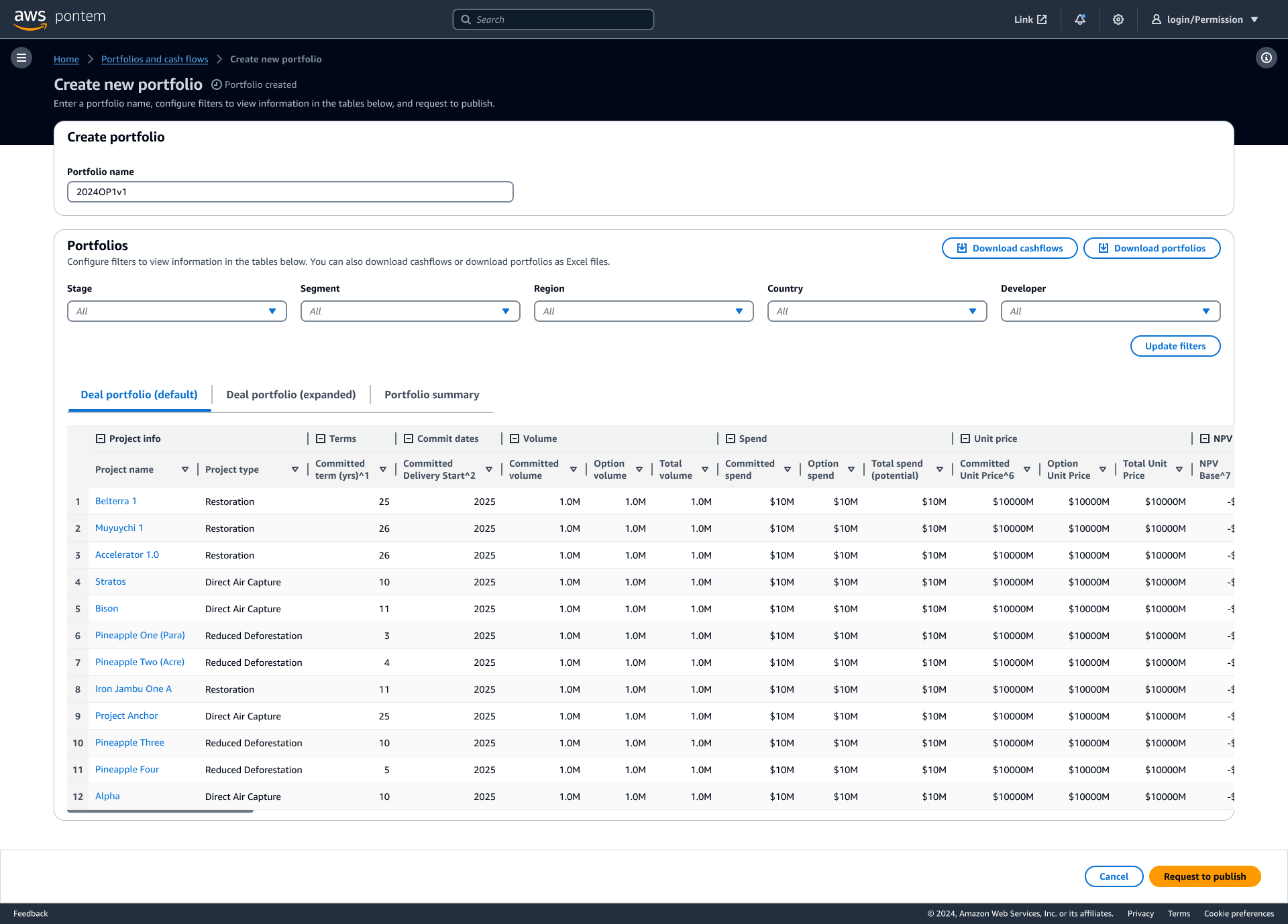 Tabs for different portfolio data views