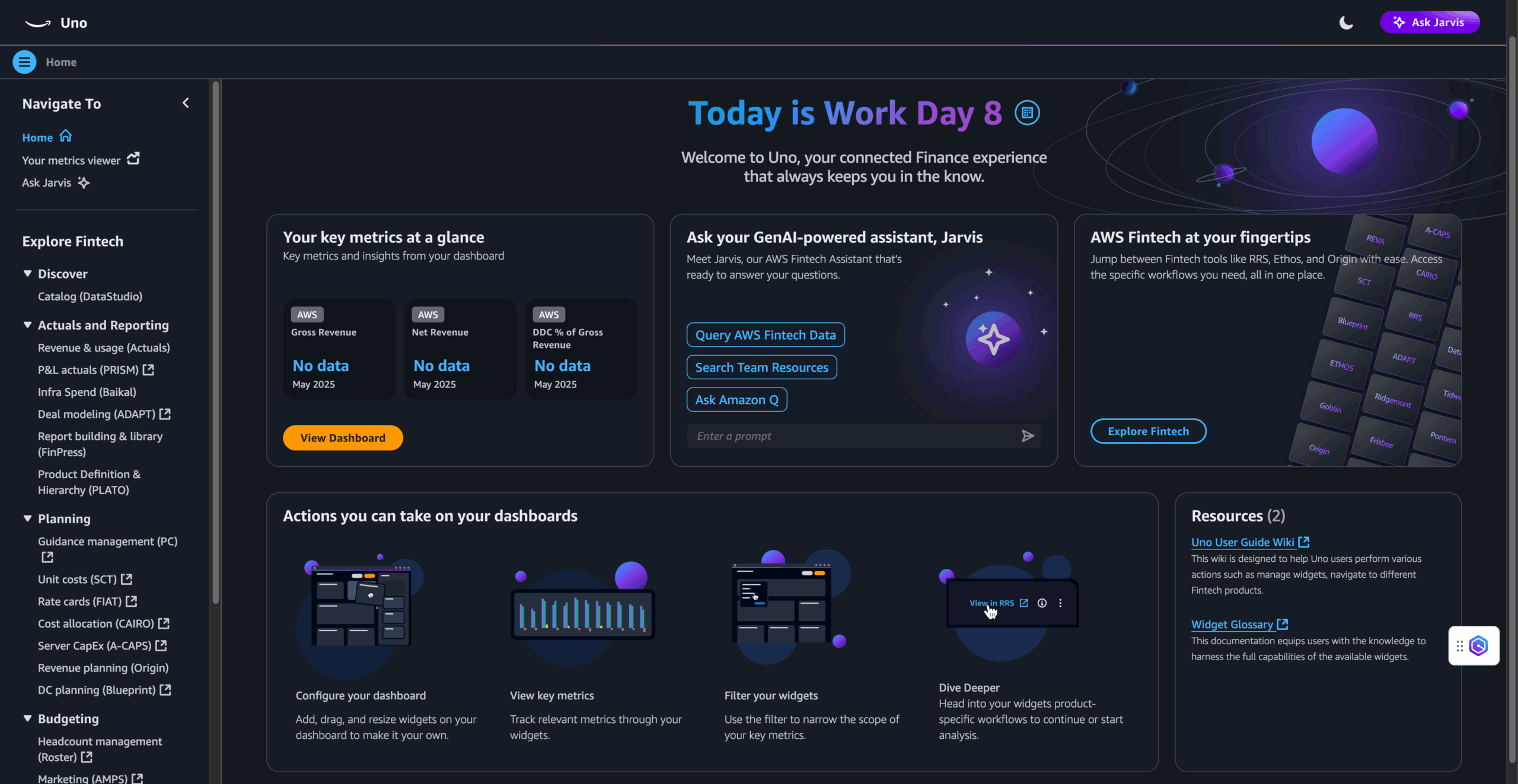 Uno personalized dashboard view